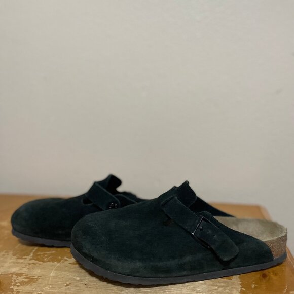 Birkenstock Boston Classic Black Suede Leather Slides Shoes Men's Sz 10 - Picture 2 of 6